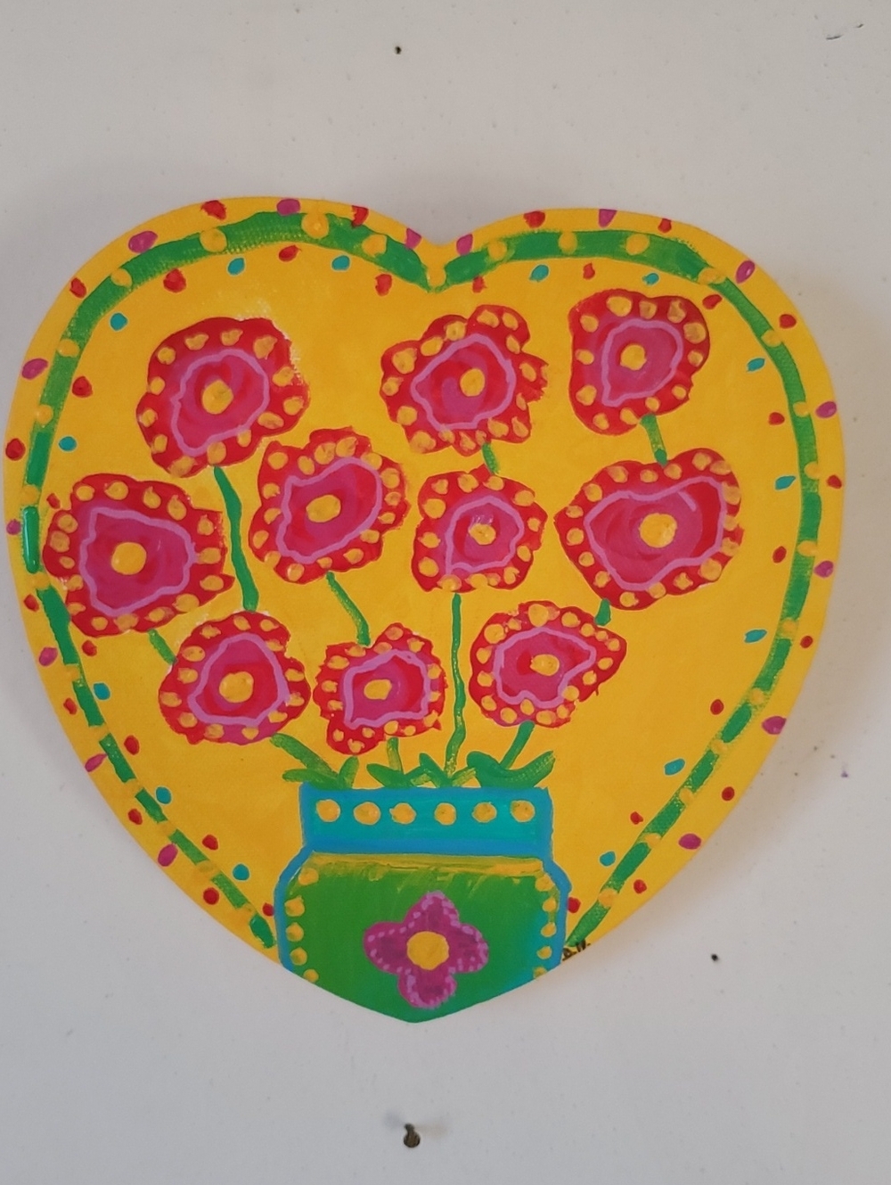 Heart‎ Painting Yellow & Pink Floral Original Wall Art Floral Handmade